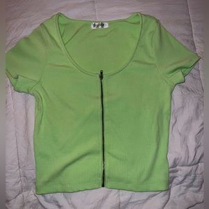 Green Crop Top Zip Up